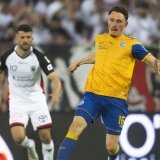 Noah Persson (au premier plan) et GC joueront bien en Super League la saison prochaine. KEYSTONE/TIL BUERGY